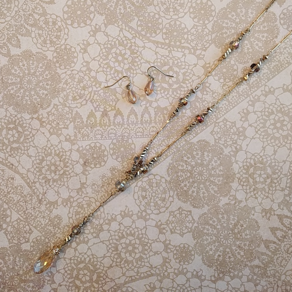 New✨long sparkly glass bead Y necklace set